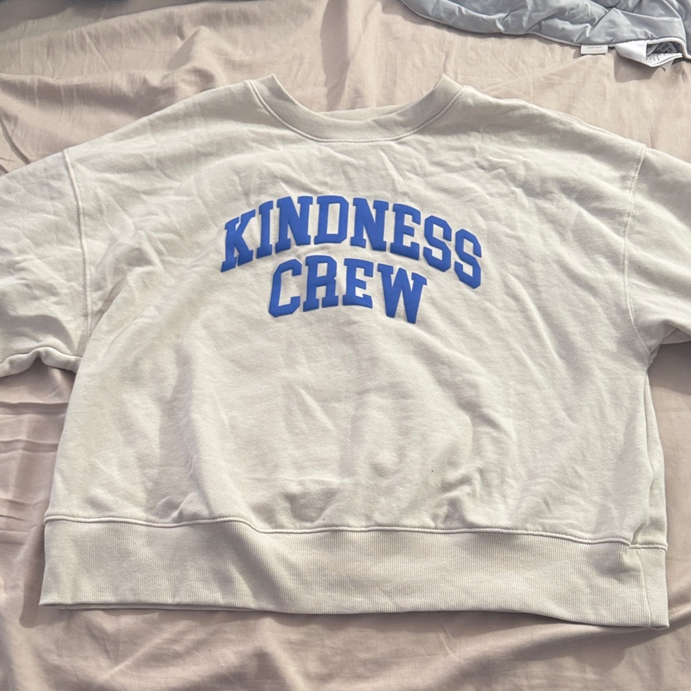 Old Navy White and Blue Kindness Crew Sweatshirt